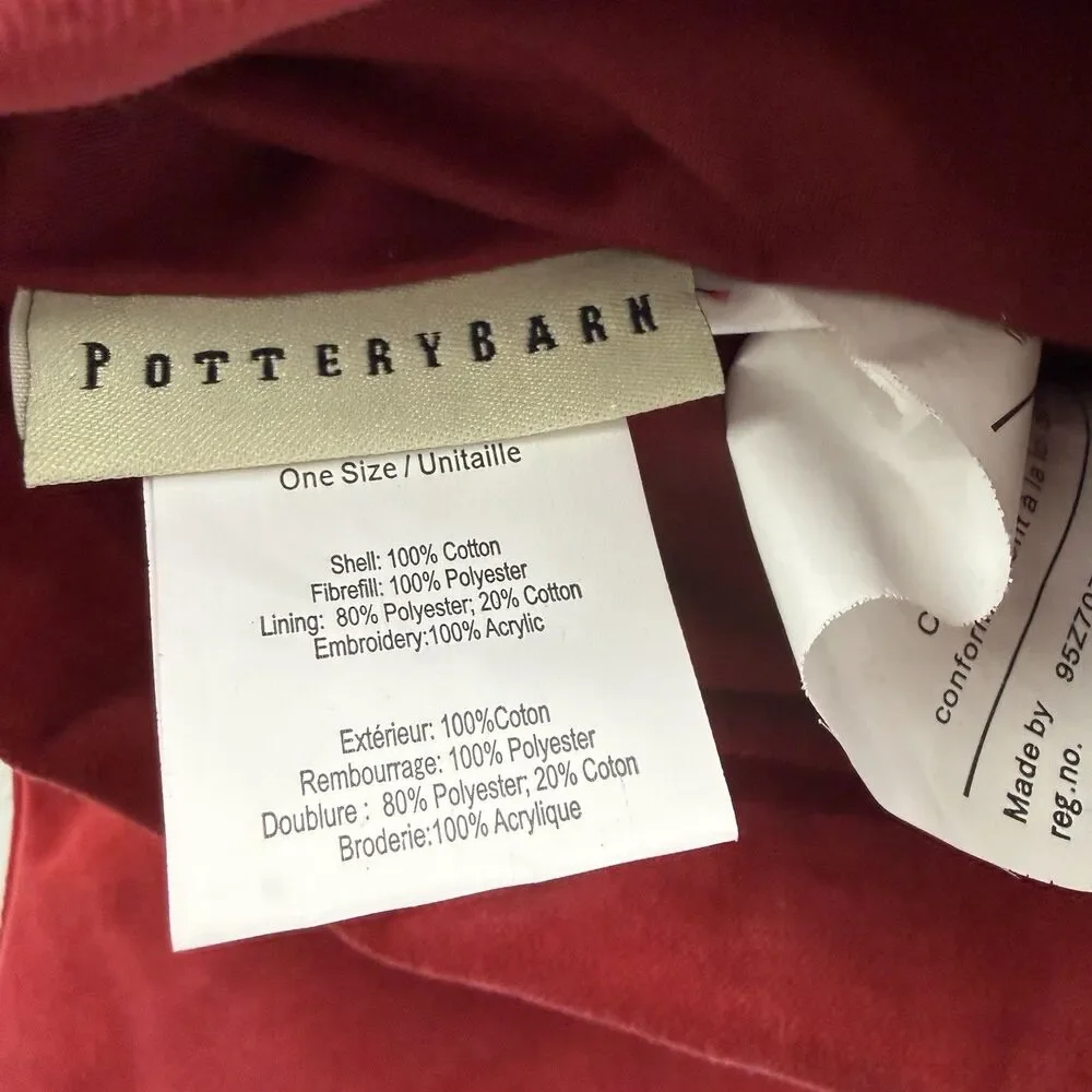Lot of 2 Pottery Barn Red Velvet Christmas Stocking Embroidered Crewel Snowflake